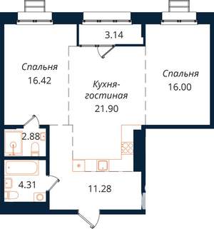 2-к квартира, строящийся дом, 76м2, 10/18 этаж