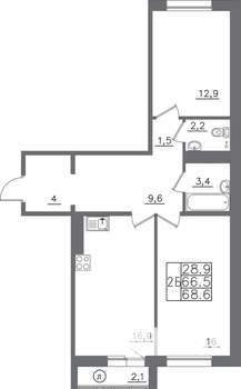 2-к квартира, вторичка, 69м2, 11/14 этаж