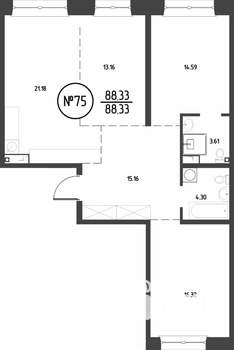 3-к квартира, вторичка, 88м2, 3/19 этаж