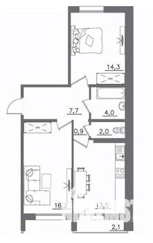 2-к квартира, сданный дом, 61м2, 6/9 этаж