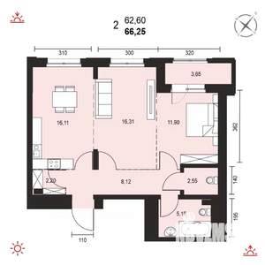 2-к квартира, вторичка, 66м2, 11/14 этаж
