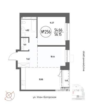 2-к квартира, строящийся дом, 56м2, 14/19 этаж