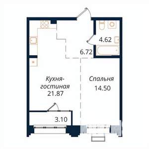 1-к квартира, строящийся дом, 51м2, 4/18 этаж