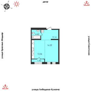 1-к квартира, строящийся дом, 45м2, 10/14 этаж