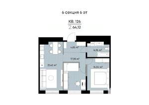 2-к квартира, вторичка, 64м2, 6/9 этаж