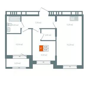 3-к квартира, вторичка, 57м2, 14/14 этаж