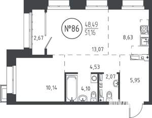 2-к квартира, вторичка, 50м2, 15/19 этаж