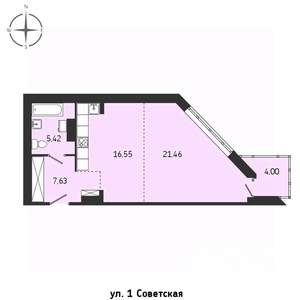 1-к квартира, строящийся дом, 55м2, 14/15 этаж