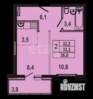 2-к квартира, сданный дом, 36м2, 10/15 этаж