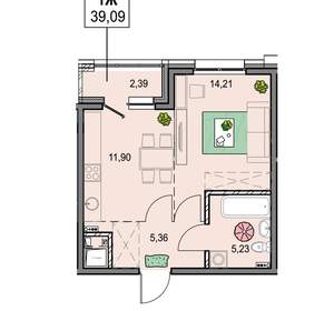 1-к квартира, вторичка, 39м2, 7/15 этаж