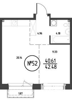 1-к квартира, строящийся дом, 42м2, 10/19 этаж