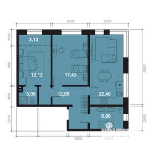 3-к квартира, строящийся дом, 78м2, 3/8 этаж