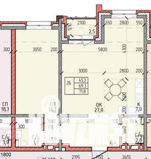 2-к квартира, вторичка, 72м2, 6/12 этаж