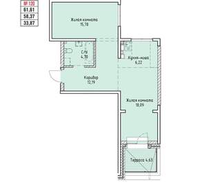 2-к квартира, вторичка, 62м2, 15/19 этаж