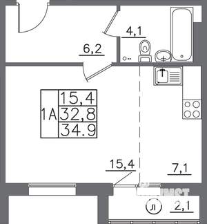1-к квартира, вторичка, 35м2, 2/9 этаж