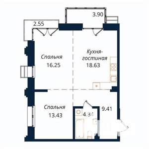 2-к квартира, строящийся дом, 68м2, 6/18 этаж