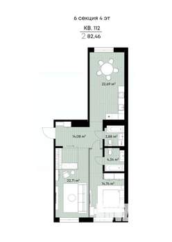 2-к квартира, вторичка, 82м2, 4/9 этаж
