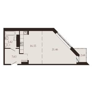 1-к квартира, вторичка, 54м2, 11/15 этаж