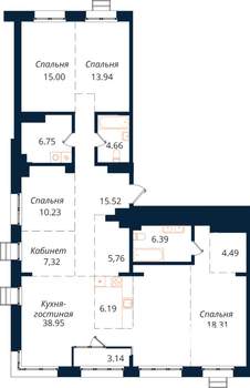 4-к квартира, строящийся дом, 157м2, 15/18 этаж