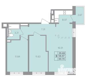 3-к квартира, вторичка, 61м2, 2/4 этаж