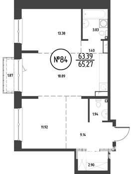 2-к квартира, строящийся дом, 65м2, 4/19 этаж