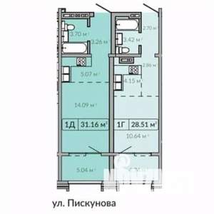 1-к квартира, строящийся дом, 31м2, 9/18 этаж