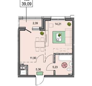 1-к квартира, вторичка, 39м2, 12/15 этаж
