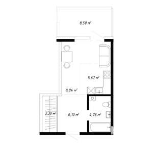 1-к квартира, вторичка, 32м2, 1/19 этаж