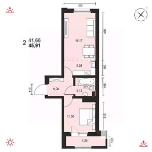 2-к квартира, вторичка, 46м2, 2/19 этаж