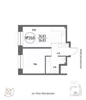 1-к квартира, строящийся дом, 37м2, 16/19 этаж