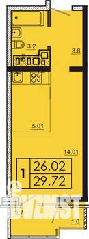 1-к квартира, вторичка, 30м2, 12/18 этаж