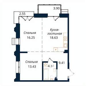2-к квартира, строящийся дом, 68м2, 7/18 этаж