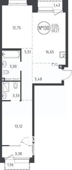 2-к квартира, вторичка, 68м2, 5/10 этаж