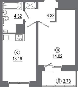 1-к квартира, вторичка, 39м2, 12/16 этаж