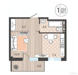 1-к квартира, вторичка, 30м2, 12/12 этаж