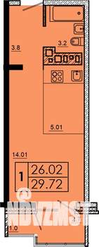 1-к квартира, строящийся дом, 30м2, 15/18 этаж