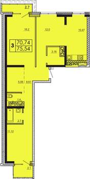 3-к квартира, строящийся дом, 76м2, 9/18 этаж