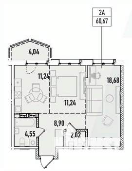 2-к квартира, вторичка, 61м2, 10/19 этаж