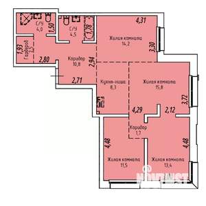 4-к квартира, строящийся дом, 87м2, 5/19 этаж