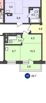 1-к квартира, вторичка, 29м2, 6/13 этаж