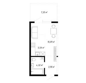 1-к квартира, вторичка, 26м2, 1/19 этаж