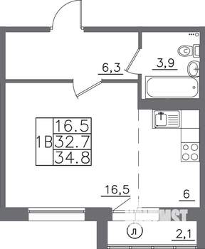 1-к квартира, вторичка, 35м2, 14/14 этаж