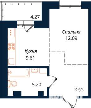1-к квартира, строящийся дом, 40м2, 17/18 этаж