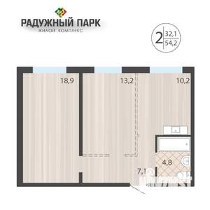 2-к квартира, вторичка, 54м2, 1/16 этаж