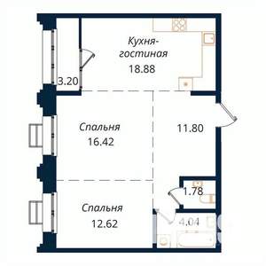 2-к квартира, строящийся дом, 69м2, 12/18 этаж