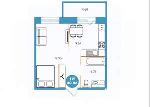 1-к квартира, вторичка, 41м2, 11/15 этаж
