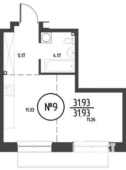 1-к квартира, строящийся дом, 32м2, 3/19 этаж
