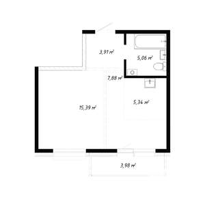 2-к квартира, вторичка, 42м2, 14/19 этаж