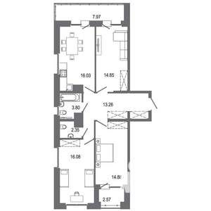 3-к квартира, вторичка, 92м2, 2/16 этаж