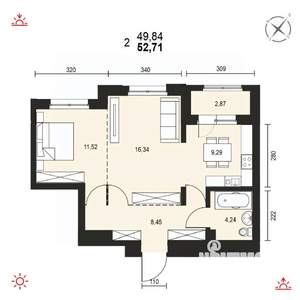 2-к квартира, вторичка, 53м2, 13/14 этаж
